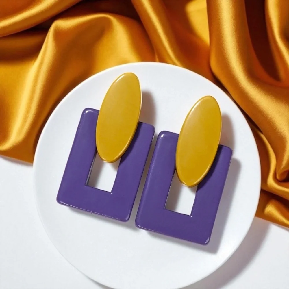 Geaux Bold: Oversized Purple & Gold Drop Earrings 💛💜 NWT Geometric Jewelry